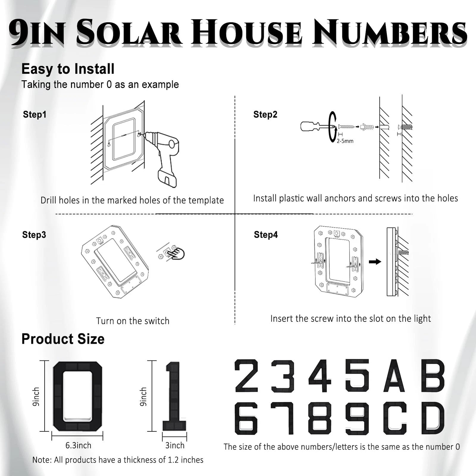 Solar-Powered House Numbers 9-Inch